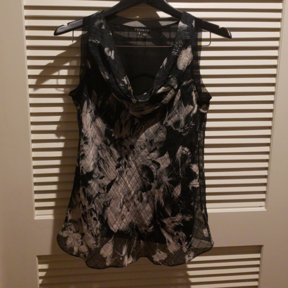 Theory black and grey floral womens blouse